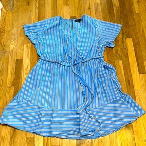 Blue Faux-Wrap Fit & Flare Dress